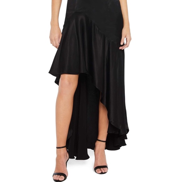 🍾🆕 Bardot ☾Ruffle Satin Gown ☾Black LBD - Picture 3 of 8